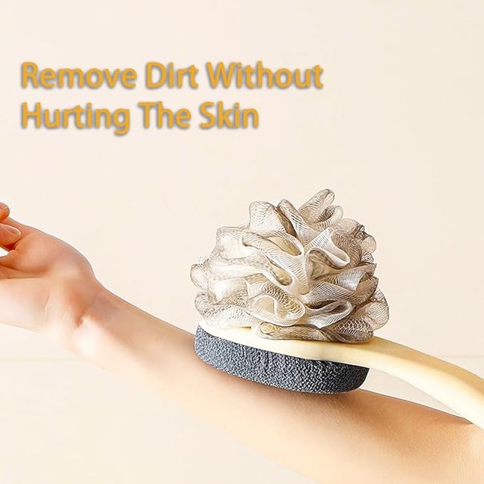 Long Handle Double Sided Shower Body Brush,Back Scrubber Bath Mesh Sponge with Curved Long Handle for Skin Exfoliating Bath,with Shower Foot Scrubber Brush,1 Piece.