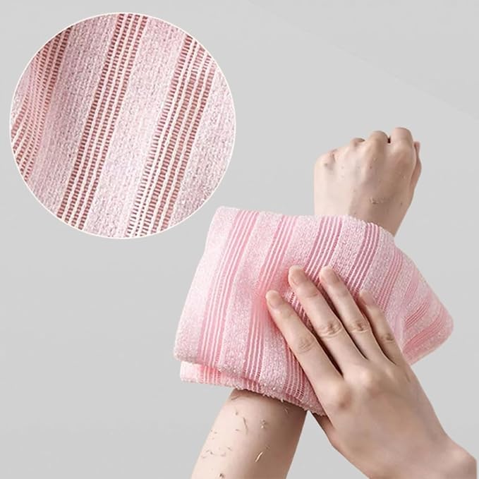 Blissal Exfoliating Shower Towel 47", Premium Scrub Wash Cloth for Body Face, Blissal Shower Towel for Smooth Skin, 2-in-1 Exfoliating Washcloth-Body Scrubber with 2 Sides for All Skin Types (Pink)