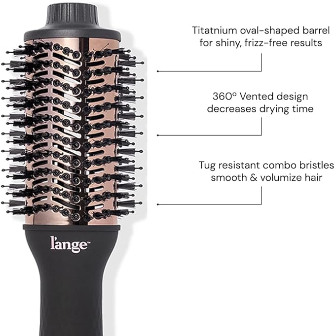 L'ANGE HAIR Le Volume 2-in-1 Titanium Blow Dryer Brush | Hot Air Brush for Hair Drying & Styling | Ionic Oval Barrel for Smooth, Frizz-Free Volume | (Black – 60mm)