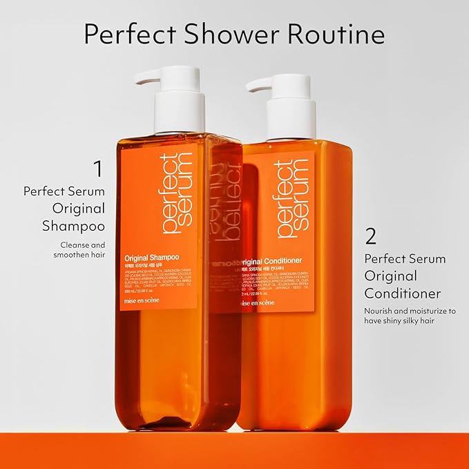 Mise En Scene Original Perfect Serum Shampoo and Conditioner SET - For Damaged Hair, Nutrient Care With Argan Oil, Containing Jojoba-Seed-Oil For Smooth, Glossy Texture
