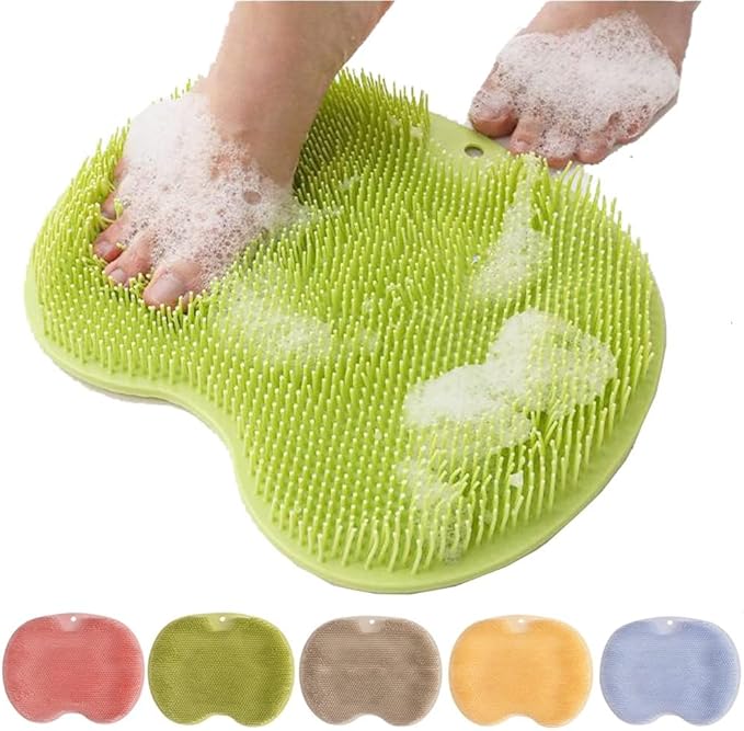 Silicone Shower Foot Scrubber Mat, Upgraded Wall Mounted Slip Suction Cups Foot Scrubber Cleaner, Upgrade Foot Back Cleaning Pad Back Washer Back Exfoliating Bath Wash Pad (Green)