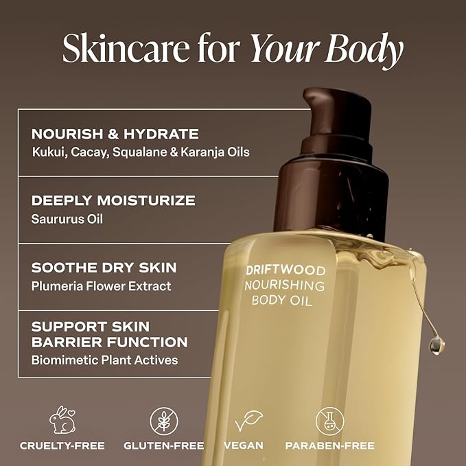 Saltair Body Oil - Luxurious Driftwood After Shower and Bath Oil for Women and Men. Botanical, Non-Greasy, Well-Absorbing Moisturizer for Hydrating Dry Skin. 4oz Pump Bottle