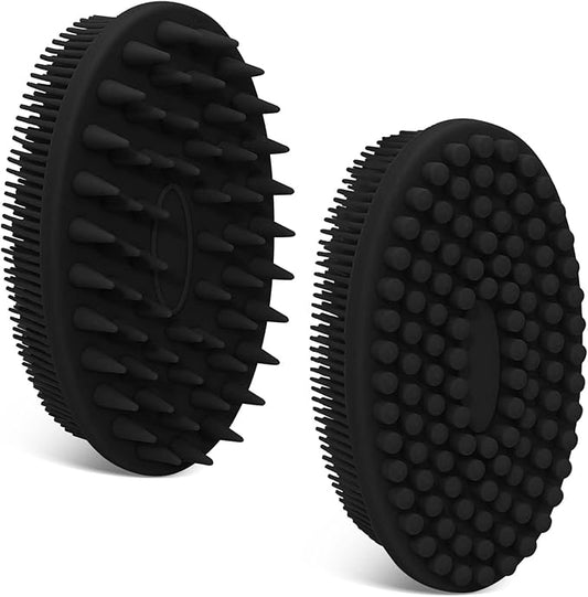 Soft Silicone Body Scrubber 2PCS, Dual-Side Silicone Loofah for Shower, Gentle Loofa Alternative, Replaceable Brush Head to be Used Alone or with Long Handle (Blackx2)