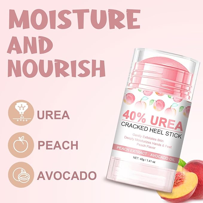 Urea Stick 40 Percent for Feet – Maximum Strength Heel Balm with 2% Salicylic Acid, Cracked Heel Treatment & Callus Remover, Hand & Foot Cream Enriched with Peach Extract & Avocado Oil – 1.41 oz