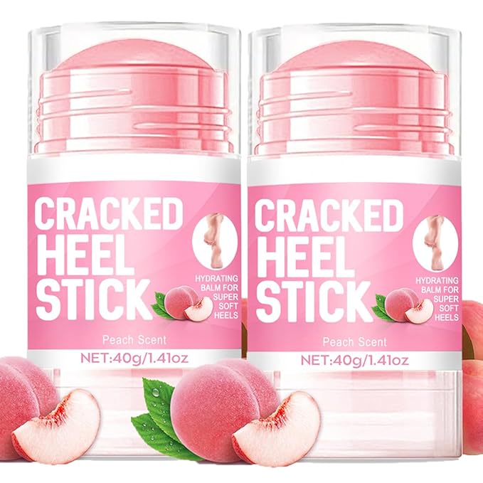 2Pcs Peach Scented Anti-Cracking Foot Cream Set,Natural Hydrating Heel Stick Balm,Deeply Moisturize & Soften,Repair Dry Cracked Skin,Smoothens Dry Cracked Feet