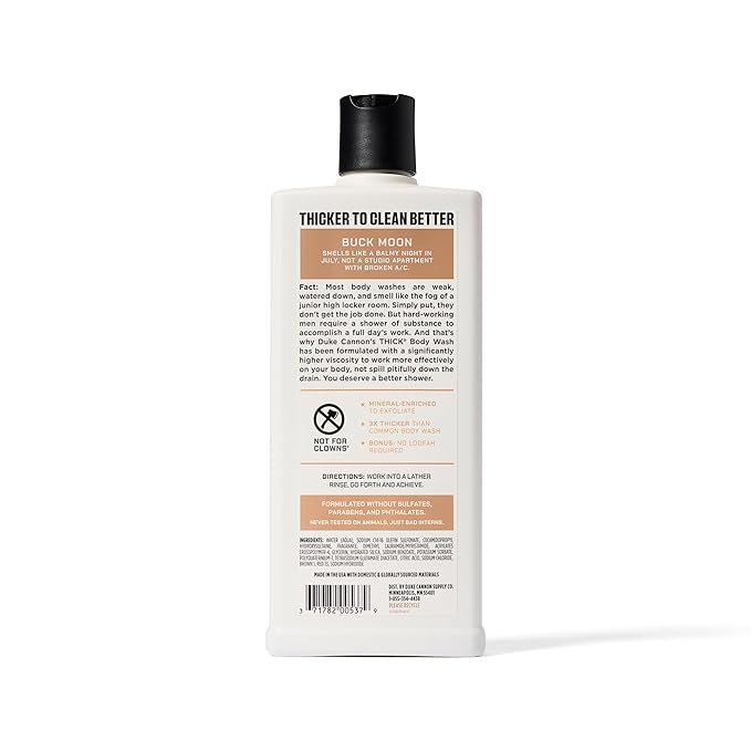 Duke Cannon Thick High Viscosity Body Wash - Buck Moon, 17.5 oz, Vetiver & Oakmoss Scent, Mineral Enriched, Paraben & Sulfate Free (3 Pack)