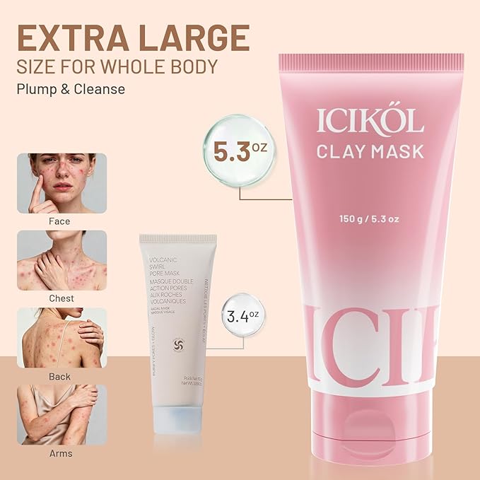 Deep Cleansing Red Clay Mask for Face with Glacial, Soothing Tightening Mud Mask to Balance Oil and Moisture, Minimize Blackheads, Soothing Care Pore Cleansing Mask with Brush