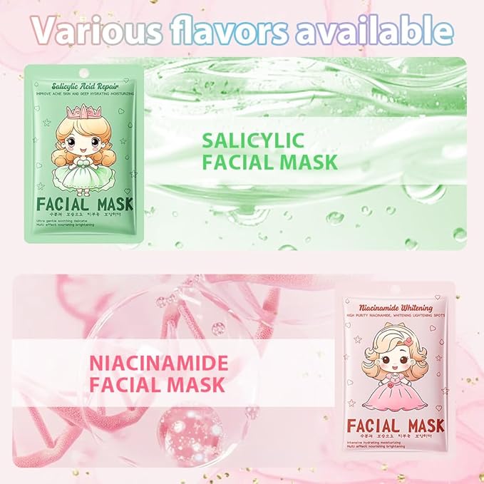 Girl Character Sheet Masks, Spa Party Facial Mask Skincare Set, Sheet Masks Skin Care, Moisturize Brighten Soothe for All Skin Types, Christmas Birthday Gifts for Women Men Girls, (12Pcs)