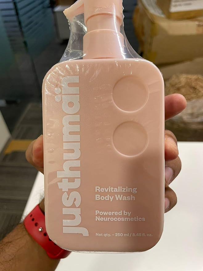 JustHuman Revitalizing Body Wash Lemon Balm and Holy Basil pH Balanced -Brightening Moisturizing and Nourishing Shower Gel For Men and Women | Paraben Free Sulphate Free | 8 oz Pack of 1