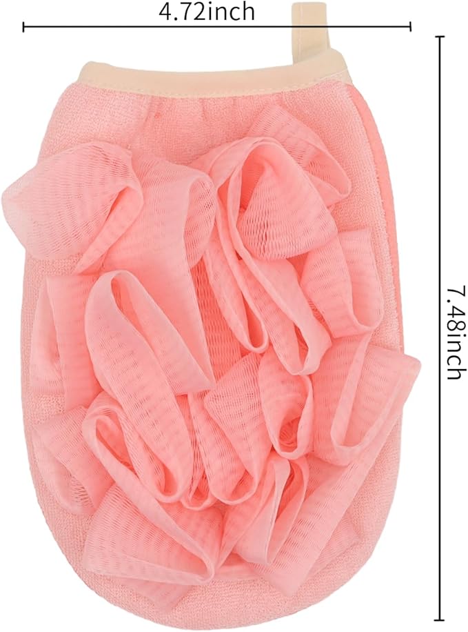 3 Pack Bath Loofah Body Sponge Brushes Loofah Exfoliating Glove Bath Shower Glove with Flower Bath Ball (Pink)