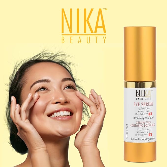NIKA SKIN CARE - Eye Serum with Vitamin C & E, Hyaluronic Acid, Caffeine, and Swiss Apple Stem Cells - Day & Night