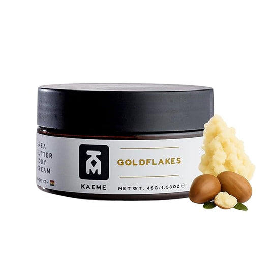 KAEME Goldflakes Shea Body Butter Moisturizer For Women and Men, Made From Raw Organic Pure Unrefined Shea With Natural Coconut Oil For Deep Hydration, Soften, Nourish Skin Hair Scalp (3.4oz/100g jar)