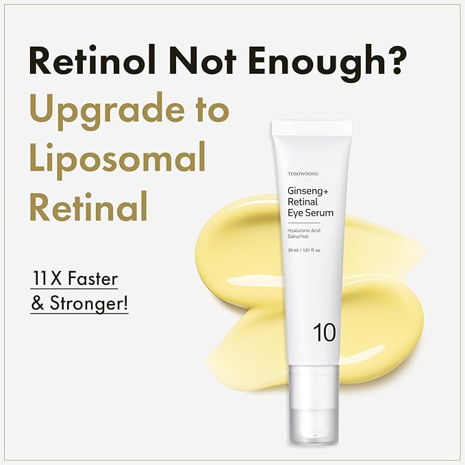 TOSOWOONG Ginseng Plus Retinal Eye Serum with Retinal Niacinamide Bakuchiol Correction for Puffy Eye Bags Fine Lines Dark Circles Wrinkles, Korean Skin Care, 30ml, 1.01 fl.oz.