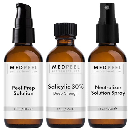 MedPeel Salicylic Acid Peel 30% Essential Peel Kit, Includes Peel, Prep, Neutralizer, Deep Strength Professional Grade Chemical Face Peel for all Skin Tones, 1oz/30ml (Kit of 3)