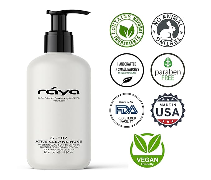 Raya Active Facial Cleansing Gel (G-107) – Purifying and Hydrating Makeup Remover, Gentle Gel Cleanser for Oily, Sensitive, and Combination Skin, Deep Cleansing Formula for Balanced Skin