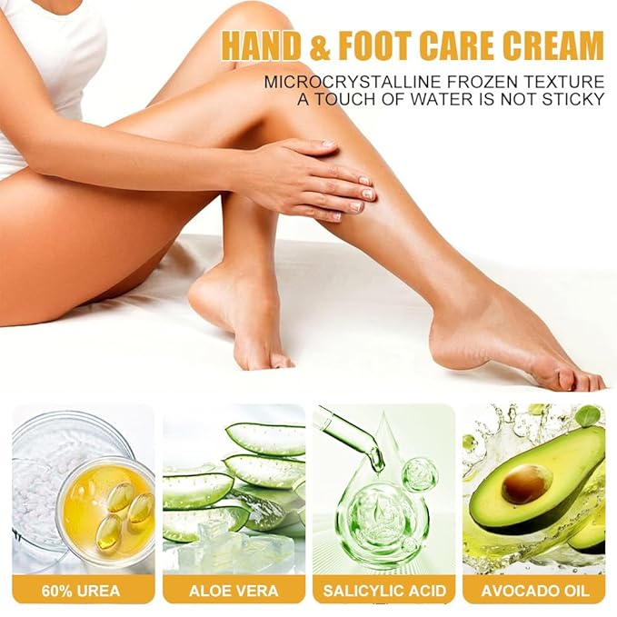 Urea Foot Cream, 60% Urea Cream plus 2% Salicylic Acid Cracked Heel Repair Cream for Feet and Hand 2pcs Foot Cream for Callus Remover & Nourishes Soften for Hand Foot And Body Care,