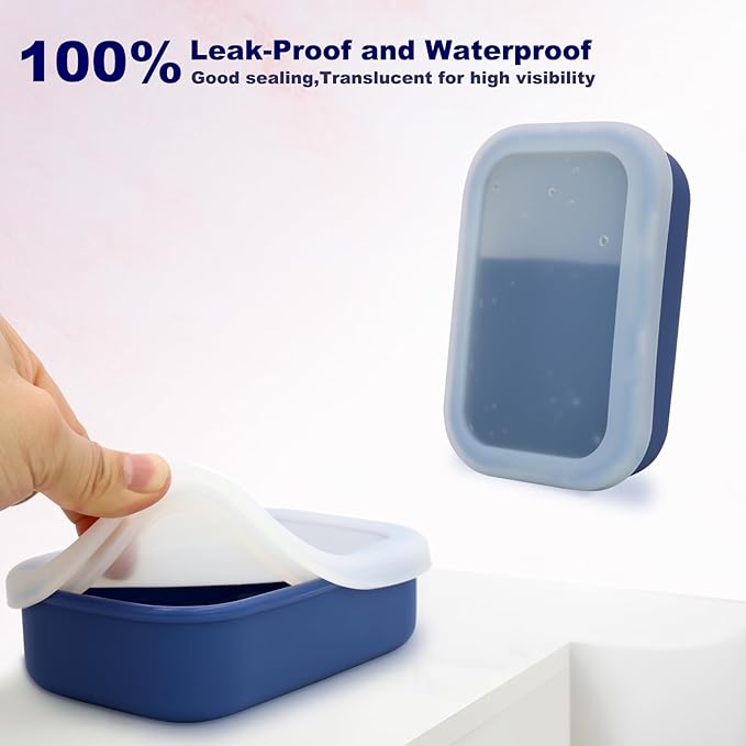 Leak Proof Travel Soap Case,Solid Shampoo Bar Holder, Silicone Soap Container with Draining Layer, Portable Bar Soap Holder for Bathroom, Camping, Gym, Easy to Clean (Blue, Large)
