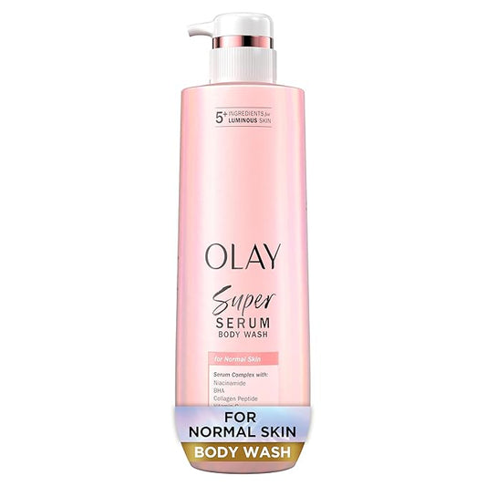 Olay Super Serum Body Wash for Normal Skin, 24hr Long Lasting Hydration, 5+ Ingredient Serum Complex for Bright Even Firm Luminous Skin, 18.5 fl oz