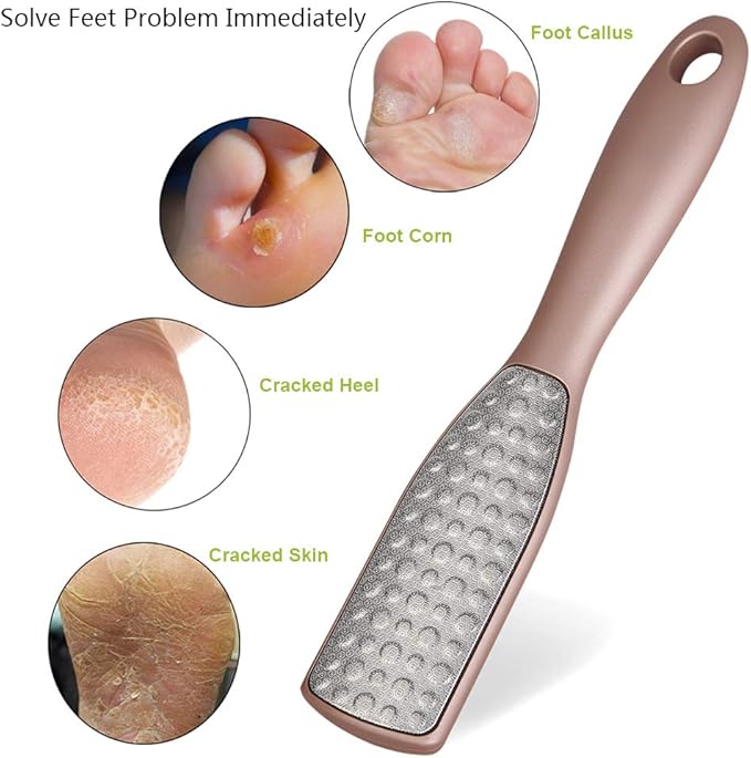 BEZOX Foot File Callus Remover, Double Sided Foot Scrubber for Dead Skin, Stainless Steel Pedicure File for Cracked Heel W/Cloth Storage Bag & Gift Box