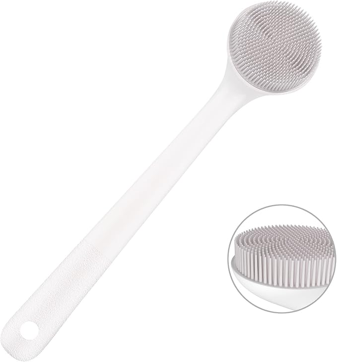Silicone Back Scrubber for Shower, Exfoliating Body Scrubber with Handle, Soft Shower Scrub Exfoliator Brush for Men and Women, BPA Free, Non-Slip (Grey)