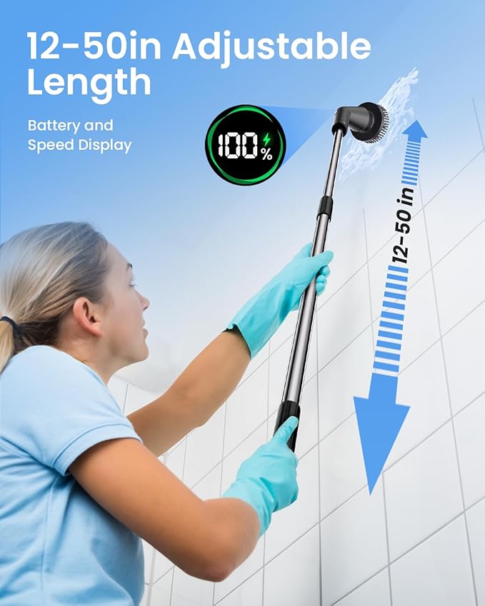 Leebein Electric Spin Scrubber, 2025 New Cordless Cleaning Brush Bathroom Scrubber, IPX7 Waterproof Shower Scrubber with 7 Brush Heads, Extendable Long Handle and 2 Speeds Scrubber for Bathtub Floor