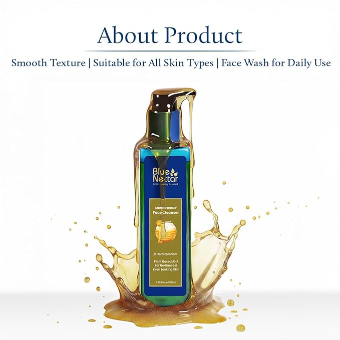 Blue Nectar Ayurvedic Honey and Aloevera Face Wash and Makeup Remover | Daily Facial Cleanser for Women and Men | All Skin Types (8 Herbs, 6.76 Fl Oz)