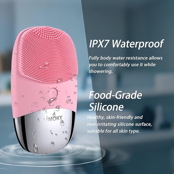 Facial Cleansing Brush, 3-in-1 Electric Silicone Face Scrubber, Vibrating Massager, IPX7 Waterproof, USB Rechargeble Pore Brush for Deep Cleanning, Blackhead Remover, Exfoliating (Pink)