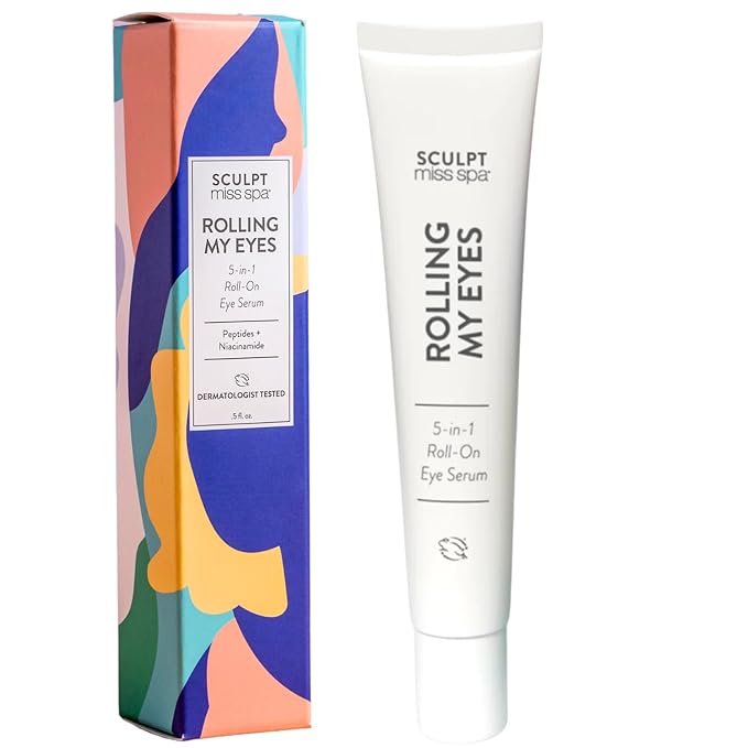 Miss Spa Eye Serum 5-in-1 Roll On Cream, Helps De-puff and Brighten Under and Around Eyes, Anti-Aging Under Eye Roller Helps with Fine Lines and Dark Circles, Vitamin B3,