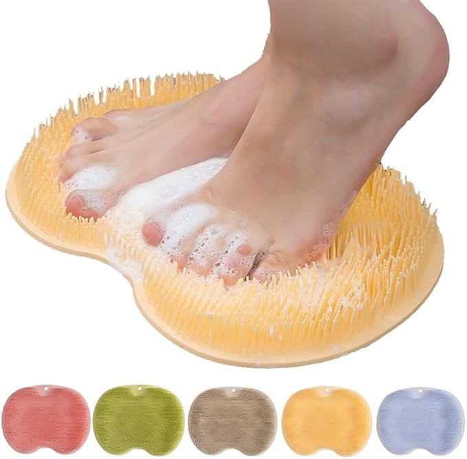 Silicone Shower Foot Scrubber Mat, Upgraded Wall Mounted Slip Suction Cups Foot Scrubber Cleaner, Upgrade Foot Back Cleaning Pad Back Washer Back Exfoliating Bath Wash Pad (Orange)