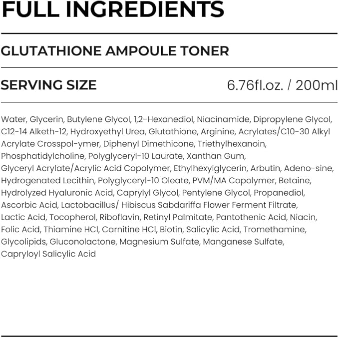 [Skin&LAB] Glutathione Ampoule Toner 6.76 fl oz, Improve Dart Spot, Hyperpigmented, Skin Clarity, Korean Toner for Sensitive Skin