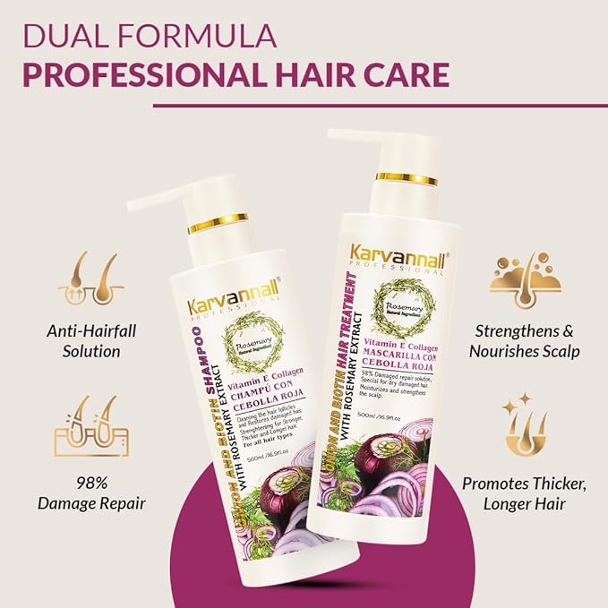 Rosemary Biotin Shampoo & Hair Mask Set | Onion Extract, Collagen & Vitamin E Anti-Thining, Anti-Hairfall Shampoo and Deep Conditioner Set for Dry, Damaged Hair, Sulfate & Paraben Free 2 x 16.9 fl oz