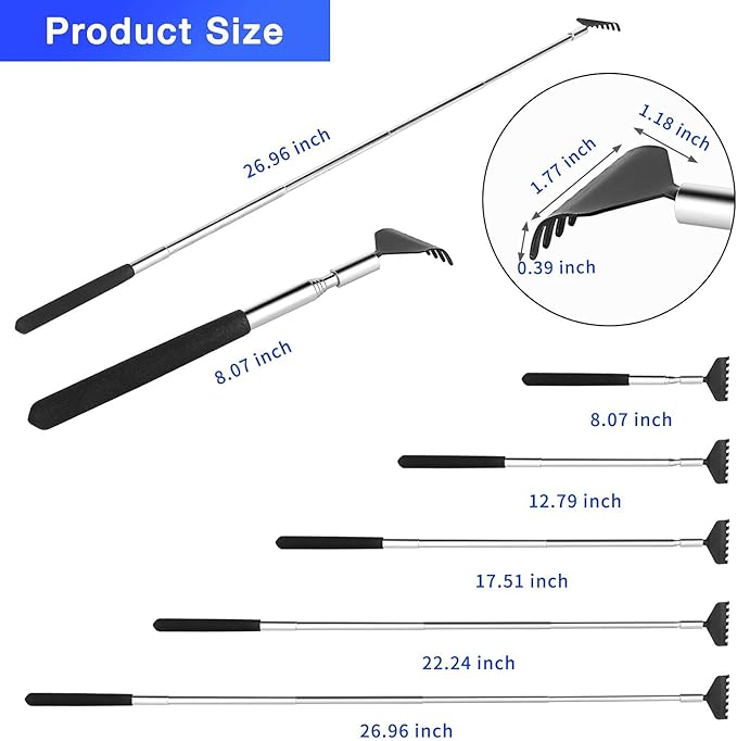 2 Pack Portable Extendable Back Scratcher, Stainless Steel Telescoping Back Scratcher with Beautiful Present Packaging