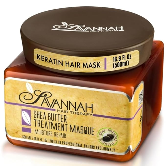 Savannah Hair Mask/Hair Masque with Keratin & Shea Butter – Deep Conditioning, Hydrating Anti-Frizz Treatment for Dry, Curly, or Chemically Treated Hair – 500ml (16.9 oz)
