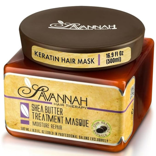 Savannah Hair Mask/Hair Masque with Keratin & Shea Butter – Deep Conditioning, Hydrating Anti-Frizz Treatment for Dry, Curly, or Chemically Treated Hair – 500ml (16.9 oz)