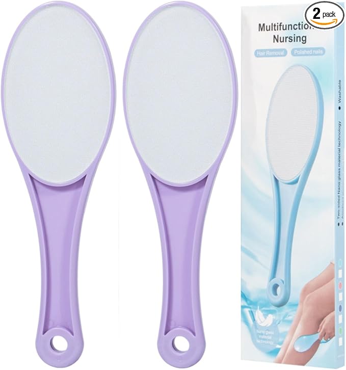 Nano Glass Foot File Callus Remover, 2 Pcs Hard and Dead Skin Remover for Feet, Double Sided Foot Scrubber Pedicure Tool, Hair Eraser for Softer and Smoother Feet Hands, Purple, Random Glass