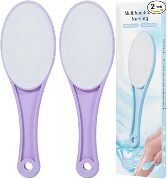Nano Glass Foot File Callus Remover, 2 Pcs Hard and Dead Skin Remover for Feet, Double Sided Foot Scrubber Pedicure Tool, Hair Eraser for Softer and Smoother Feet Hands, Purple, Random Glass