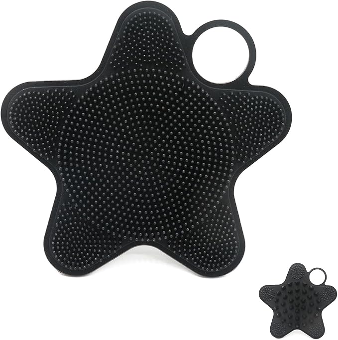 LUCKSTELLA 2 in 1 Silicone Body Scrubber, Food-Grade Silicone Body Brush for Shower, Gentle Exfoliating and Lather Well, Gentle Scrubber for Sensitive Skin, Easy-to-Clean(Black 1-Pack)