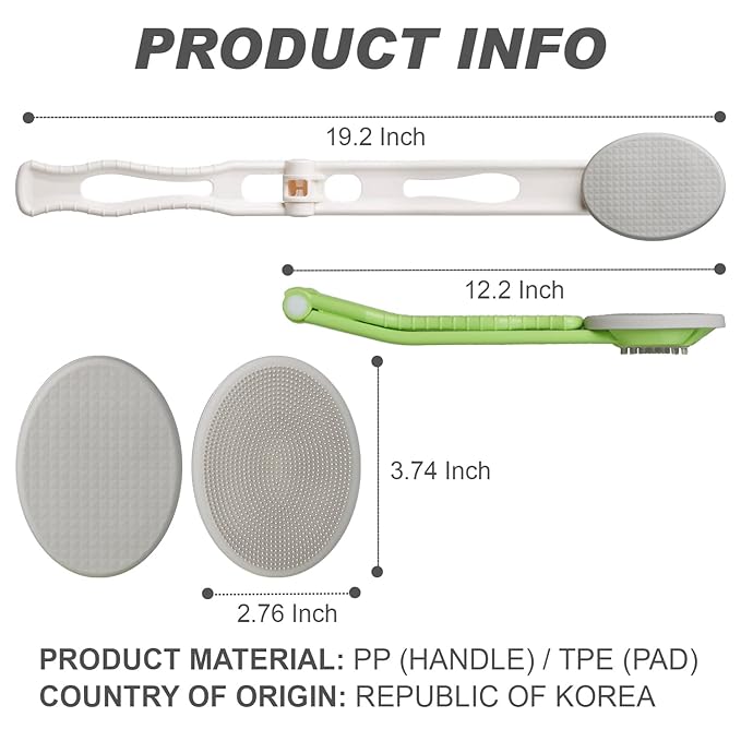 Lotion Applicator for Back - 3in1 Foldable, Cream, Sunscreen, Ointment Applicator, 19" Long Handle, Body Massage Tool - 1 Body Brush Pad, 1 Lotion Pad Included