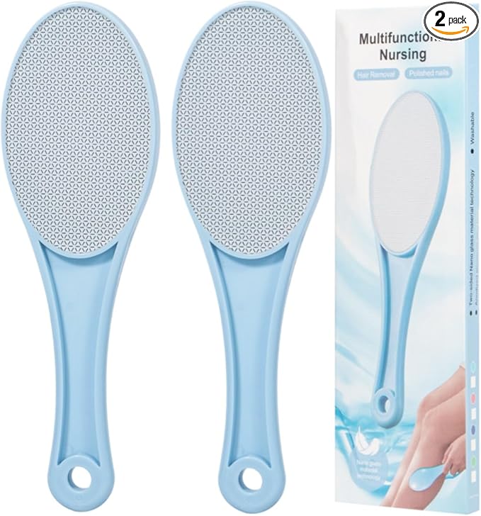 Nano Glass Foot File Callus Remover, 2 Pcs Hard and Dead Skin Remover for Feet, Double Sided Foot Scrubber Pedicure Tool, Hair Eraser for Softer and Smoother Feet Hands, Blue, Random Glass