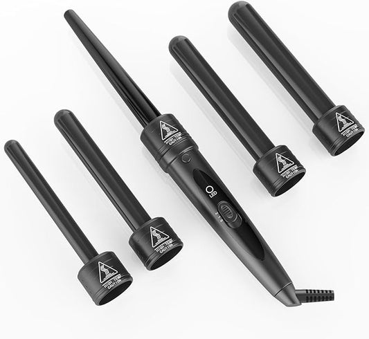 5-in-1Ceramic Tourmaline Curling Iron Set - 0.35"-1.25" Interchangeable Barrels Adjustable Temp 180°F-450°F, Fast Heat-up Insulated Gloves & Swivel Cord for All Hair Types (Travel-Friendly)