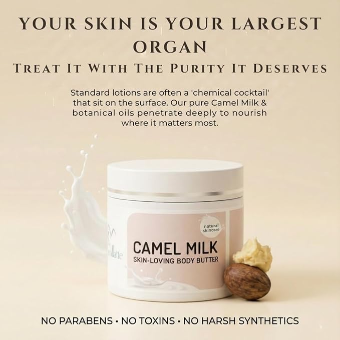 CAMMELLATTE Camel Milk Body Butter | Firming Moisturizer | for Crepey, Dry Skin, Wrinkles & Uneven Texture | Natural Bioactive Anti-Aging Renewal Cream 3.4 oz