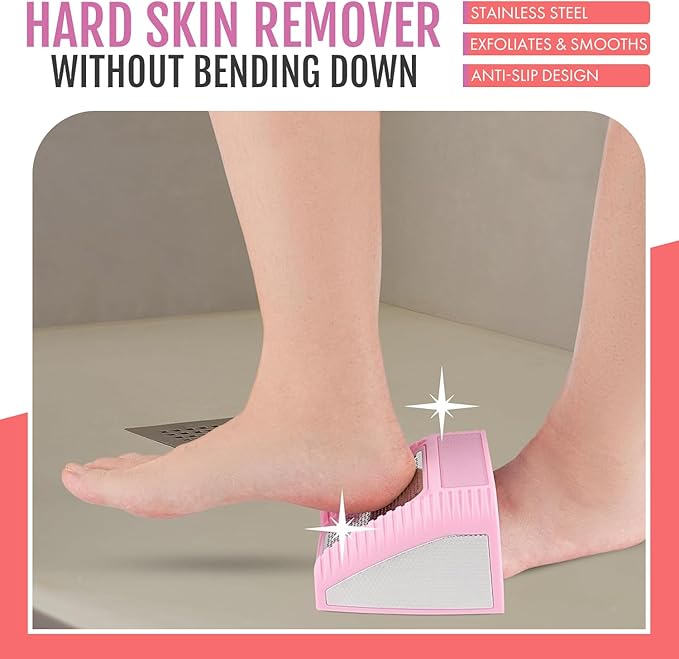 Wonex U.S. Patented 3-in-1 Foot Scrubber – No-Bend Callus Remover, Nano Glass Buffer & Polisher for Smooth Feet – Ideal for Senior Aids, Pregnancy Must-Haves, Back & Knee Surgery Recovery Gift (Pink)