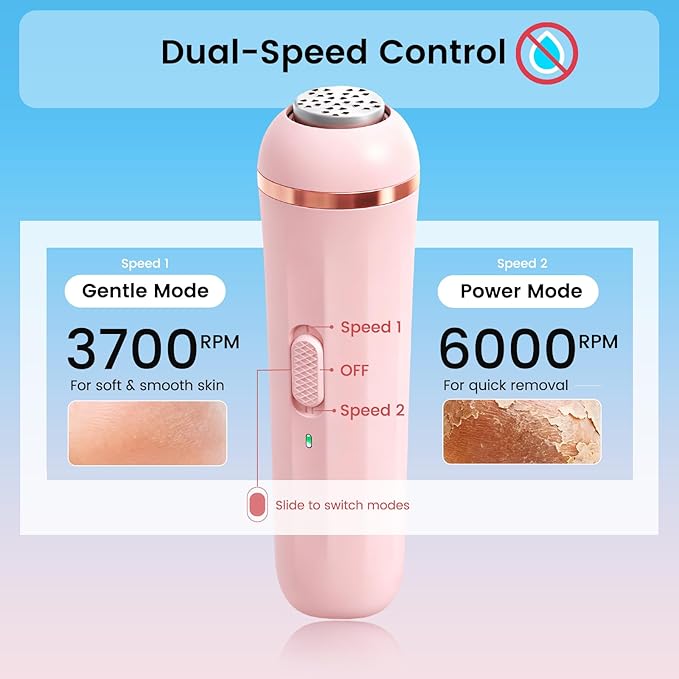 Wireless Electric Foot File - Callus Remover Tool for Feet, Rechargeable Pedicure Tool with 3 Replaceable Grinding Heads, Professional Adjustable Speed Foot Files for Dead Skin, Cracked Heels (Pink)