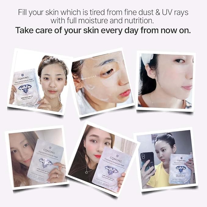 Diamond Ampoule Sheet Mask (30g x 10pcs), Korean Face Facial Masks, Glossy & Elastic Skin, Hydrating, Soothing, Nourishing, Collagen & Hyaluronic Acid, Smooth Sheet
