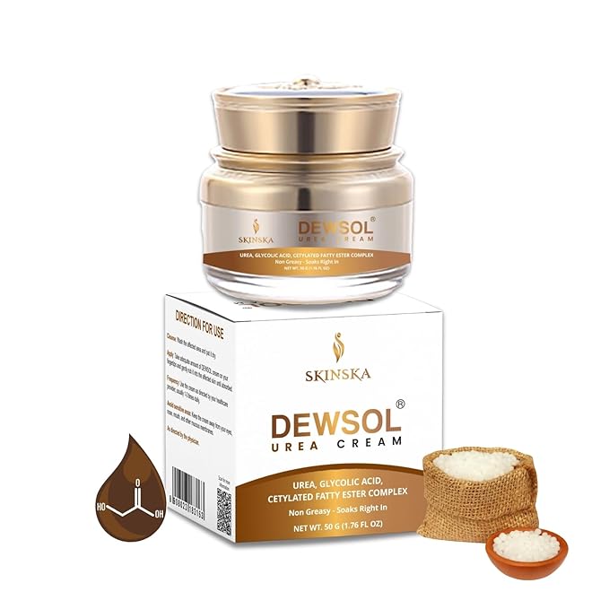 Dewsol Urea Cream for Feet, Heels, Elbows & Hands With Glycolic Acid & Moisturizing Esters, Daily Use Cream for Smooth Feeling Skin - Men & Women, 1.69 fl oz