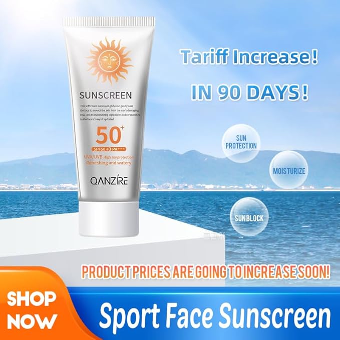 Sport Face Sunscreen, SPF 50, Water Resistant, Sweat Resistant Oil Free Sunscreen Lotion, Traveling for men, women, and children can be available, 1.76 oz