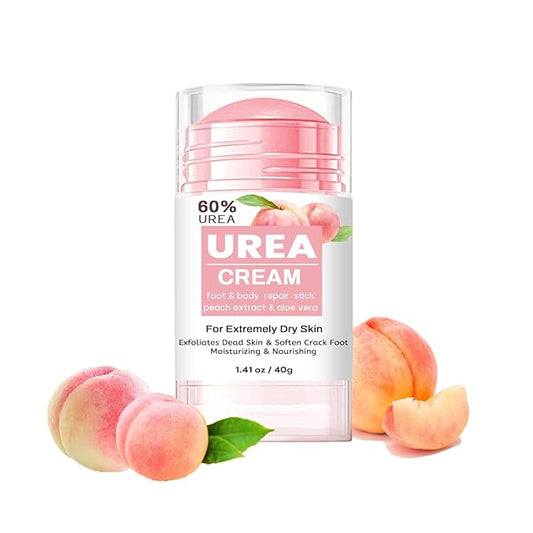60% Urea Cream plus 2% Salicylic Acid - Maximum Strength Foot Cream for Dry Cracked Heels, Callus Remover, Dead Skin Exfoliator, Peach Scent Moisturizing Lotion for Hands, Knees, Elbows - 1.41oz
