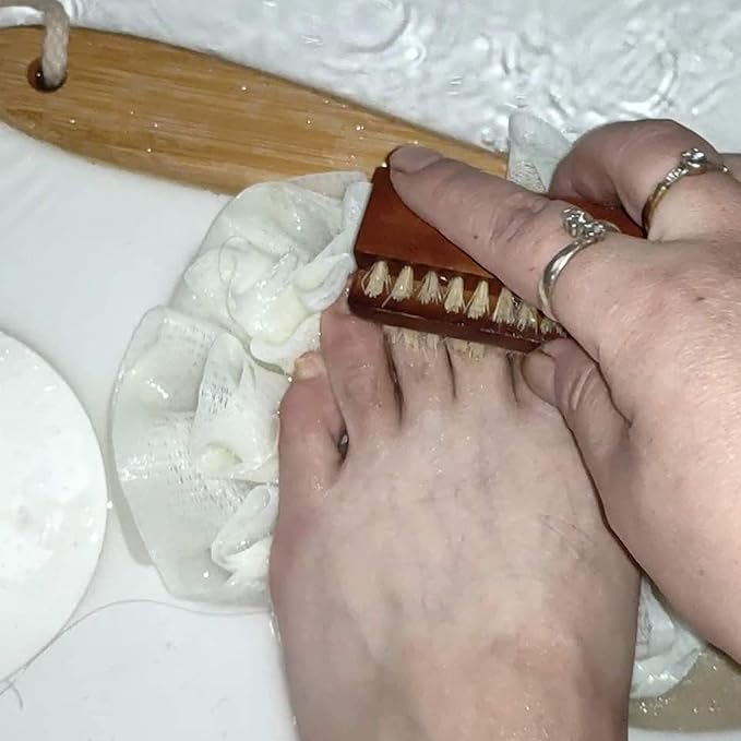 Coralpearl Wooden Nail Brush Cleaner Rosewood Two Sided in Natural 100% Boar Bristle for Cleaning Hand Finger Foot Toe, Fingernail Toenail Scrub Brush for Men Women Kids Manicure Pedicure Care (1)