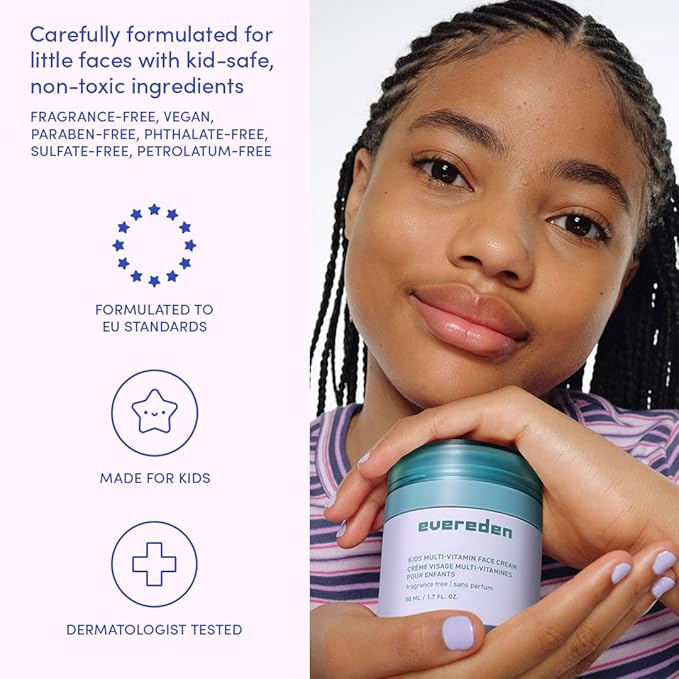 Evereden Fragrance-Free Kids Happy Face Duo - Unscented Multi-Vitamin Face Wash & Face Cream Set - Clean & Vegan Skin Care for Kids 3+ - Moisturizing, Nourishing, & Protective Skin Care Set