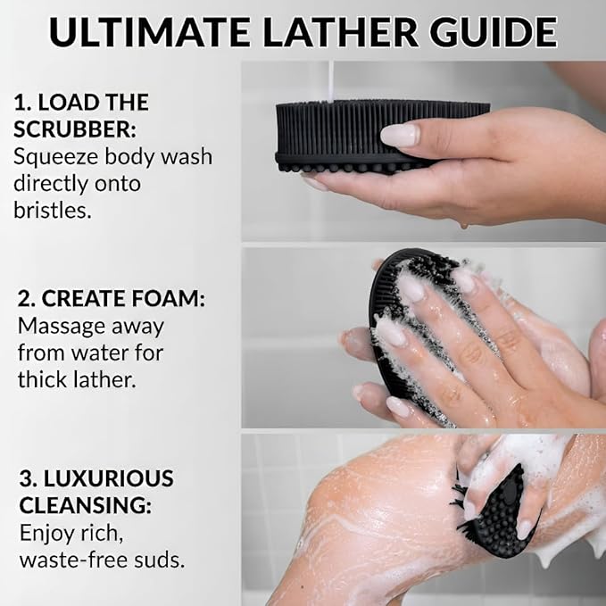 Silicone Body Scrubber, Exfoliating Loofah Alternative for Women Men, Soft Silicone Body Shower, 2 in 1 Bath and Shampoo Brush for Sensitive Skin, Back,Showering,Brush Exfoliator (Black)